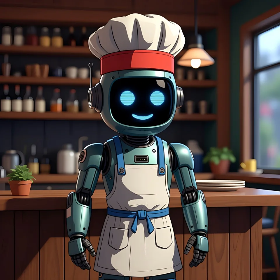 Illustrated Atlas restaurant assistant wearing a chef hat